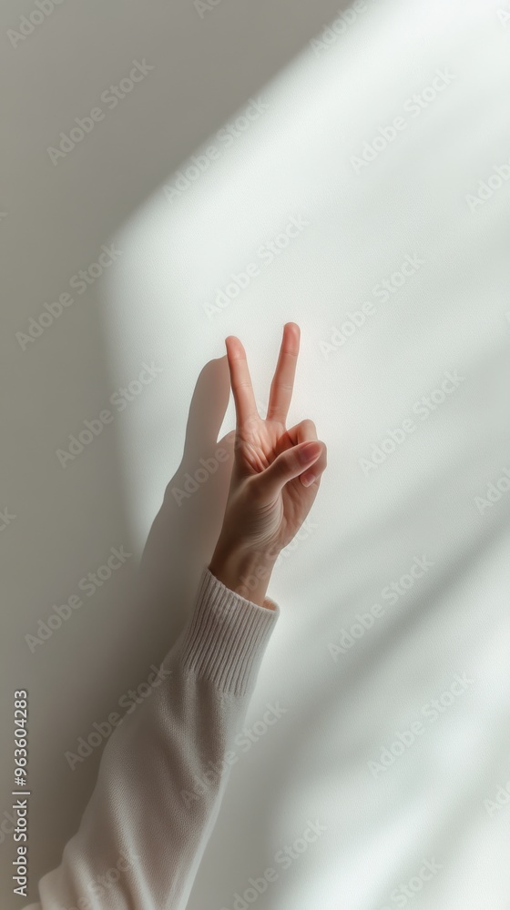 Obraz premium Hand showing peace sign against a white