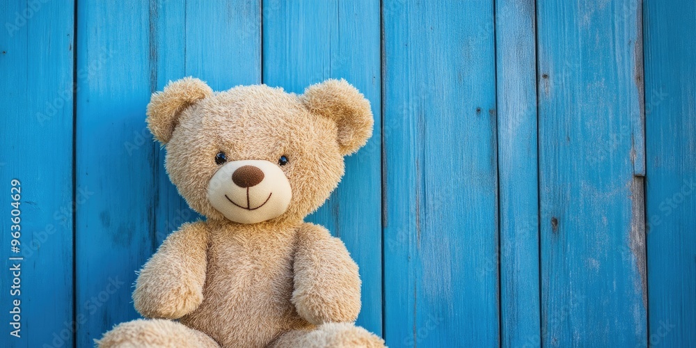 Obraz premium Cute Bear in Detail with Blue Wooden Planks