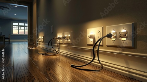 multiple plugs plugged into one outlet. electricity overload --