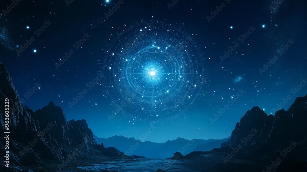 Fototapeta premium clear sky with hologram of zodia