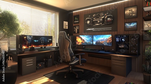 Modern Gaming Room Interior Design with Desk  Chairs  and PC Setup