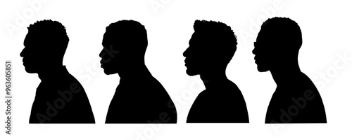Set od silhouette of black handsome young man, side view,  vector illustration