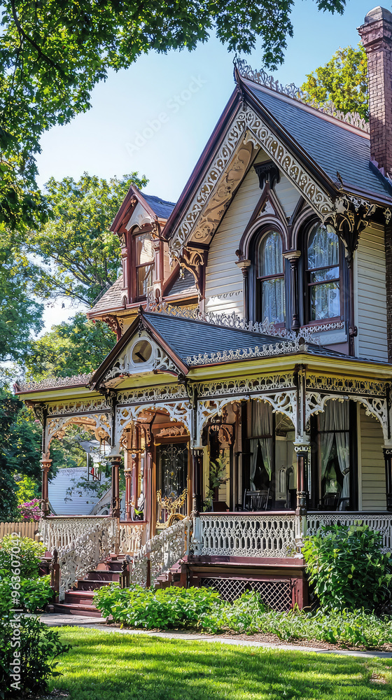 Charming Victorian-era house with intricate gingerbread details Charming Victorian-era house with intricate gingerbread details