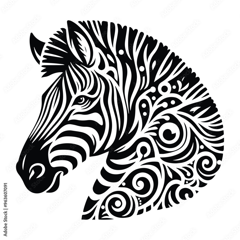 Zebra in zentangle art, stencil logo, black and white animal illustration Zebra in zentangle art, stencil logo, black and white animal illustration