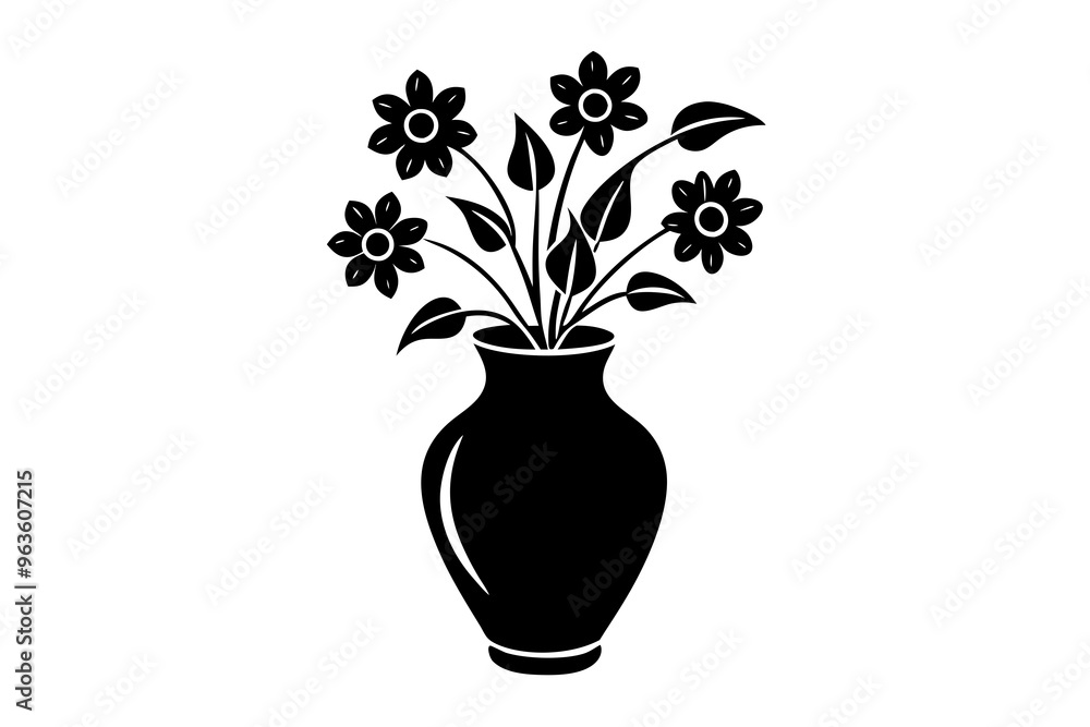 Floral bouquet, flowers in vase. Gorgeous garden rose and wildflowers bunch. Delicate blossoms arrangement. Romantic natural summer decoration. Flat vector silhouette on white background. Floral bouquet, flowers in vase. Gorgeous garden rose and wildflowers bunch. Delicate blossoms arrangement. Romantic natural summer decoration. Flat vector silhouette on white background.