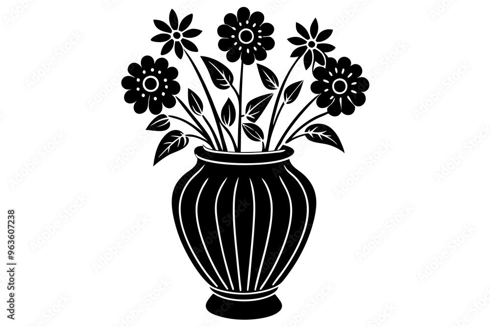Floral bouquet, flowers in vase. Gorgeous garden rose and wildflowers bunch. Delicate blossoms arrangement. Romantic natural summer decoration. Flat vector silhouette on white background. Floral bouquet, flowers in vase. Gorgeous garden rose and wildflowers bunch. Delicate blossoms arrangement. Romantic natural summer decoration. Flat vector silhouette on white background.