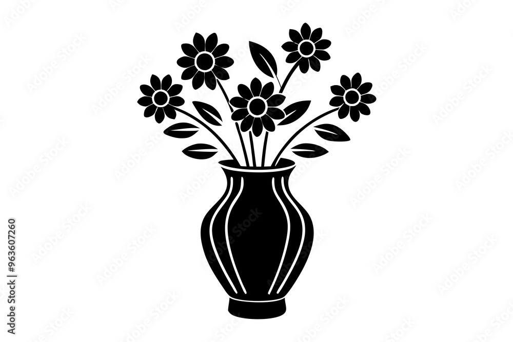 Floral bouquet, flowers in vase. Gorgeous garden rose and wildflowers bunch. Delicate blossoms arrangement. Romantic natural summer decoration. Flat vector silhouette on white background. Floral bouquet, flowers in vase. Gorgeous garden rose and wildflowers bunch. Delicate blossoms arrangement. Romantic natural summer decoration. Flat vector silhouette on white background.