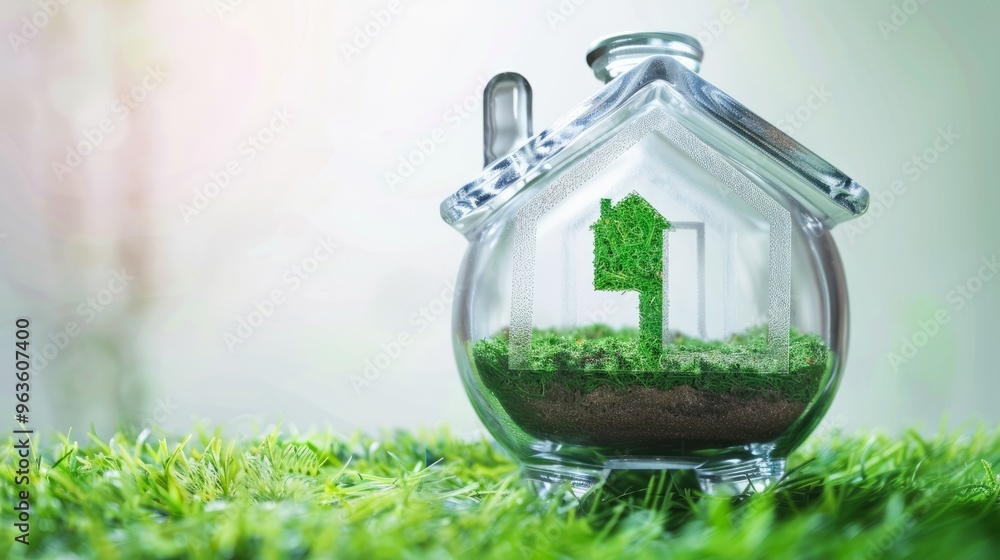 Saving for a Home with a Piggy Bank Featuring a Grass House Design Saving for a Home with a Piggy Bank Featuring a Grass House Design