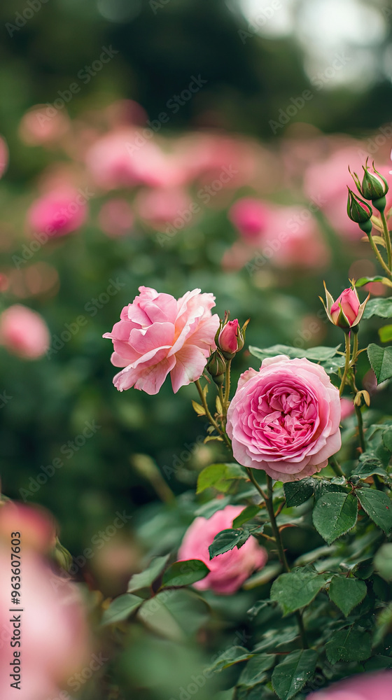 A beautiful English rose garden in full bloom with vibrant pink roses and lush green foliage, creating a sense of tranquility and beauty. A beautiful English rose garden in full bloom with vibrant pink roses and lush green foliage, creating a sense of tranquility and beauty.