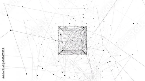 3D render of geometric loop animation of cube with beams on white background, 4K loop animated background