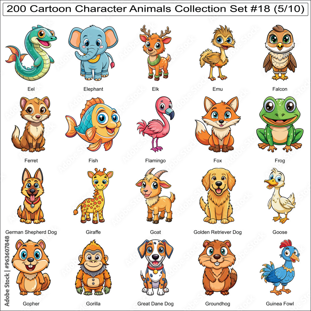 Fototapeta premium Cartoon Character Animals Collection Set of 200 Isolated Animals Part 5