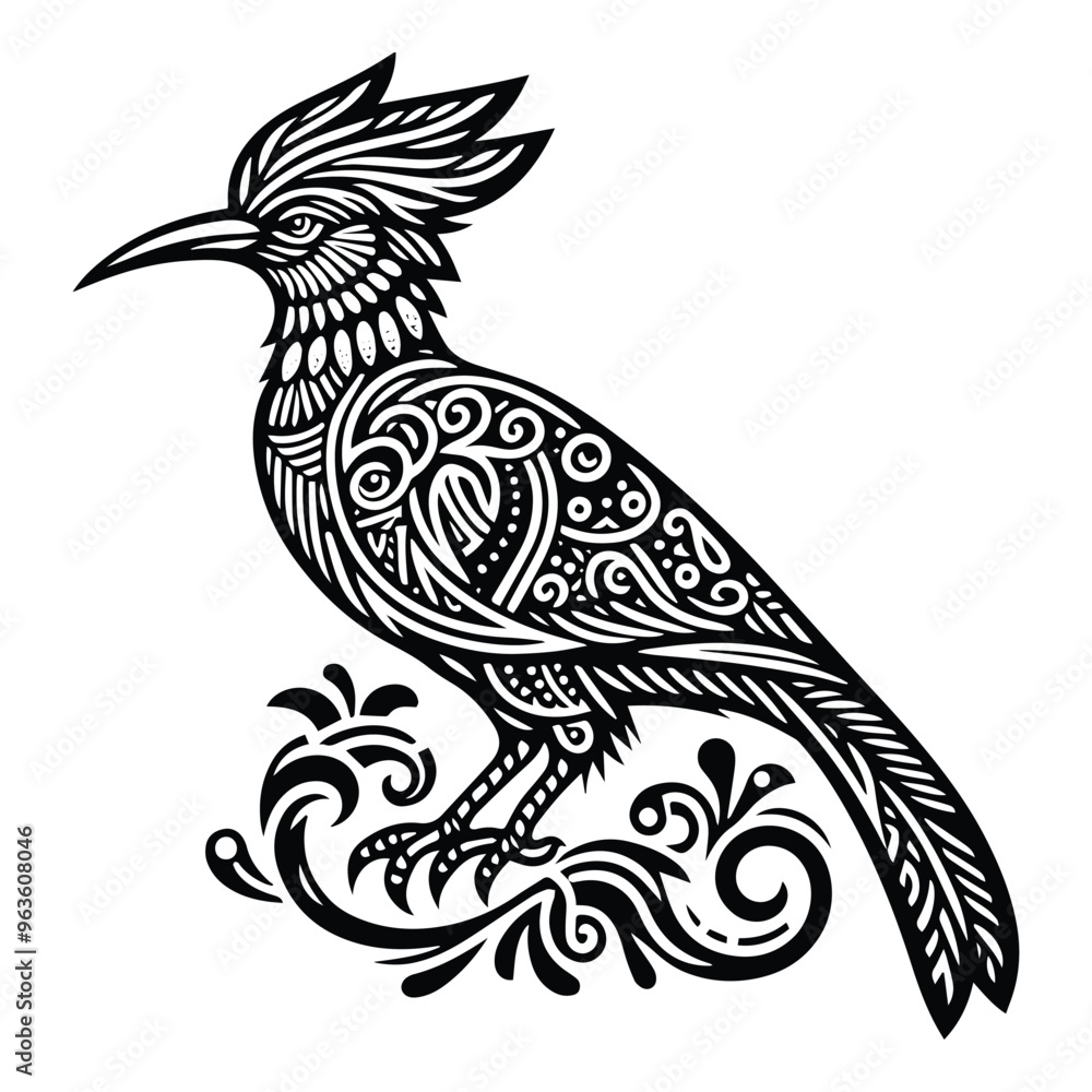 Obraz premium cendrawasih bird in zentangle art, stencil logo, black and white animal illustration