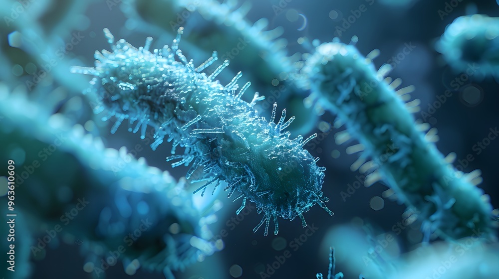 Fototapeta premium Microscopic View of a Bacteriophage Virus with Spikes