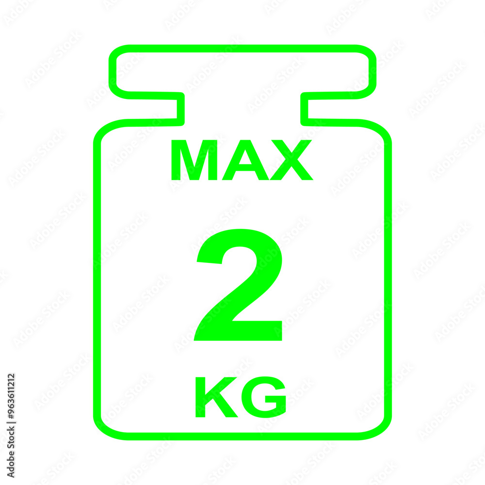 Maximum weight limit up to two kg. Isolated vector, illustration Maximum weight limit up to two kg. Isolated vector, illustration