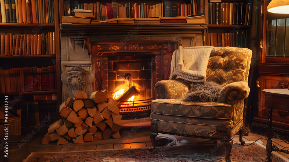 A cozy reading nook with a plush armchair, a stack of books, and a lamp. A cozy reading nook with a plush armchair, a stack of books, and a lamp.