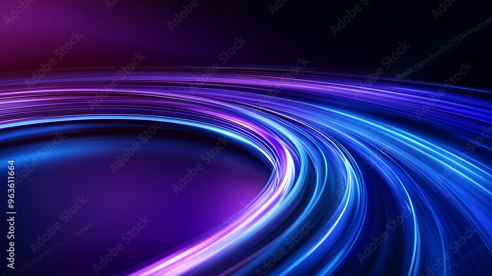 Smooth, glowing blue and purple light trails curving against a dark background, giving a futuristic and dynamic effect Smooth, glowing blue and purple light trails curving against a dark background, giving a futuristic and dynamic effect