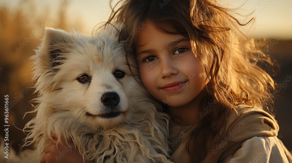 Adorable shot of girl embracing her dog in outdoors. Adorable shot of girl embracing her dog in outdoors.
