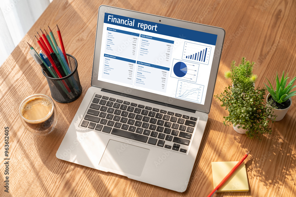 Fototapeta premium Business data dashboard provide business intelligence analytic for marketing strategy planning snugly with big data set to analyze customer demands and foreseeing business future