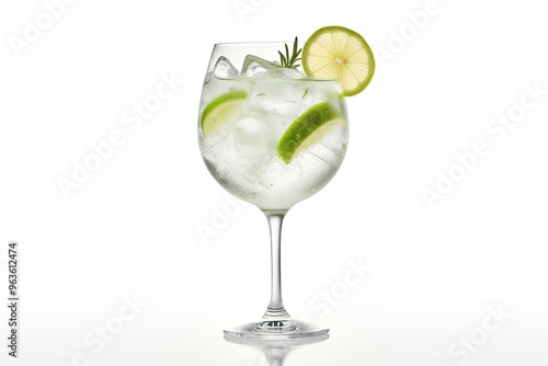 Refreshing gin and tonic with a zesty lime twist, isolated on a white background 