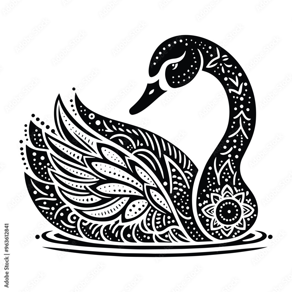 Swan bird in zentangle art, stencil logo, black and white animal illustration Swan bird in zentangle art, stencil logo, black and white animal illustration