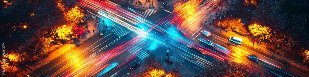 © keks20034 - A busy city intersection at night, with the dynamic movement of vehicles, creates a fascinating pattern of light paths © keks20034 - A busy city intersection at night, with the dynamic movement of vehicles, creates a fascinating pattern of light paths