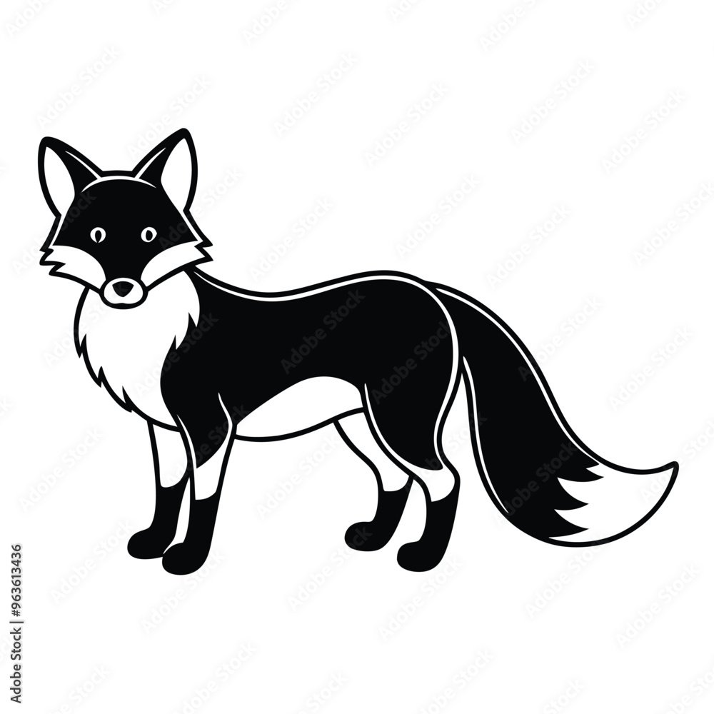 Fototapeta premium a black fox vector illustration silhouette, isolated white background, 