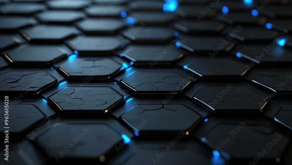 Abstract Hexagonal Pattern with Blue Glowing Lights Abstract Hexagonal Pattern with Blue Glowing Lights