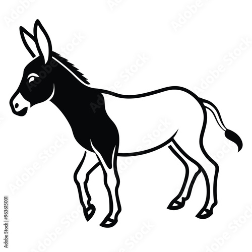 a jumping donkey Standing pose,  vector silhouette illustration, isolated white background  