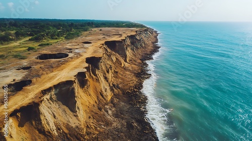 Aerial shot of eroded coastlines due to unchecked human development and rising sea levels. photo