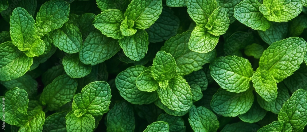 A close up of green mint leaves