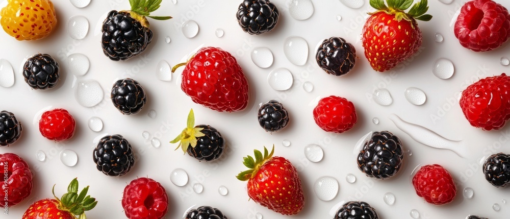 A close up of a bunch of berries including strawberries and raspberries A close up of a bunch of berries including strawberries and raspberries
