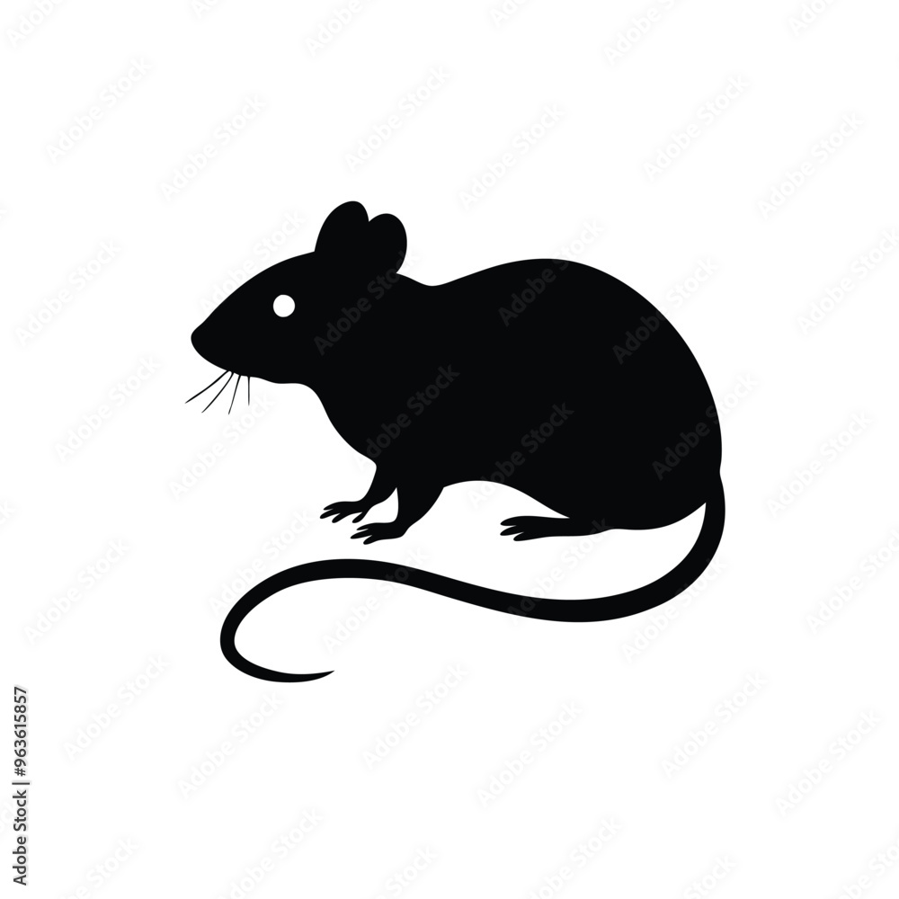 Obraz premium a mouse side view vector silhouette illustration, isolated white background 