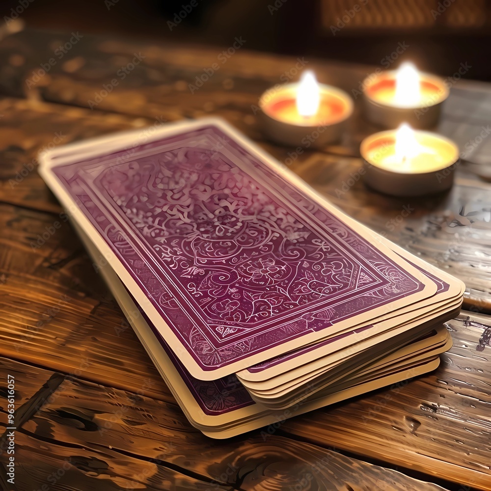 tarot cards and burning candles on the table tarot cards and burning candles on the table