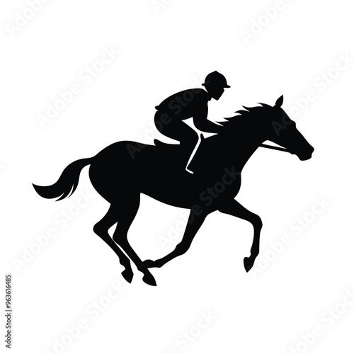 male Horse racing, vector silhouette running horse and jockey,  vector silhouette illustration, 