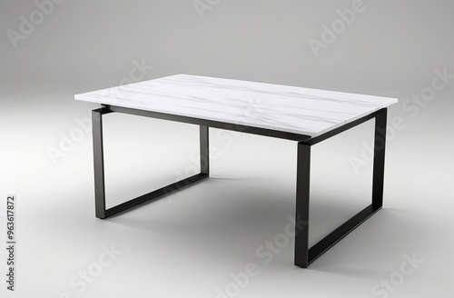 Modern minimalist table with black metal legs and marble top