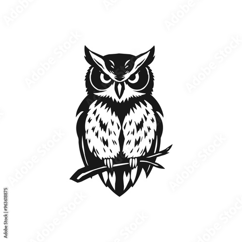 owl vector mascot logo illustration. sharp eye intelligent educational owl. white background owl editable vector file for badge, emblem and tshirt printing.. silhouette  and clip art black and white o
