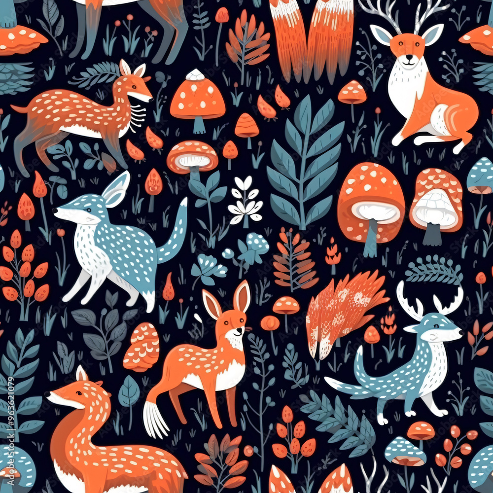 seamless abstract pattern with leaves and animals seamless abstract pattern with leaves and animals