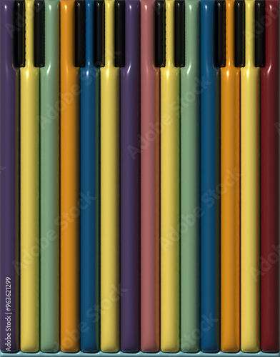 Multicolored piano keys, 3D rendering illustration