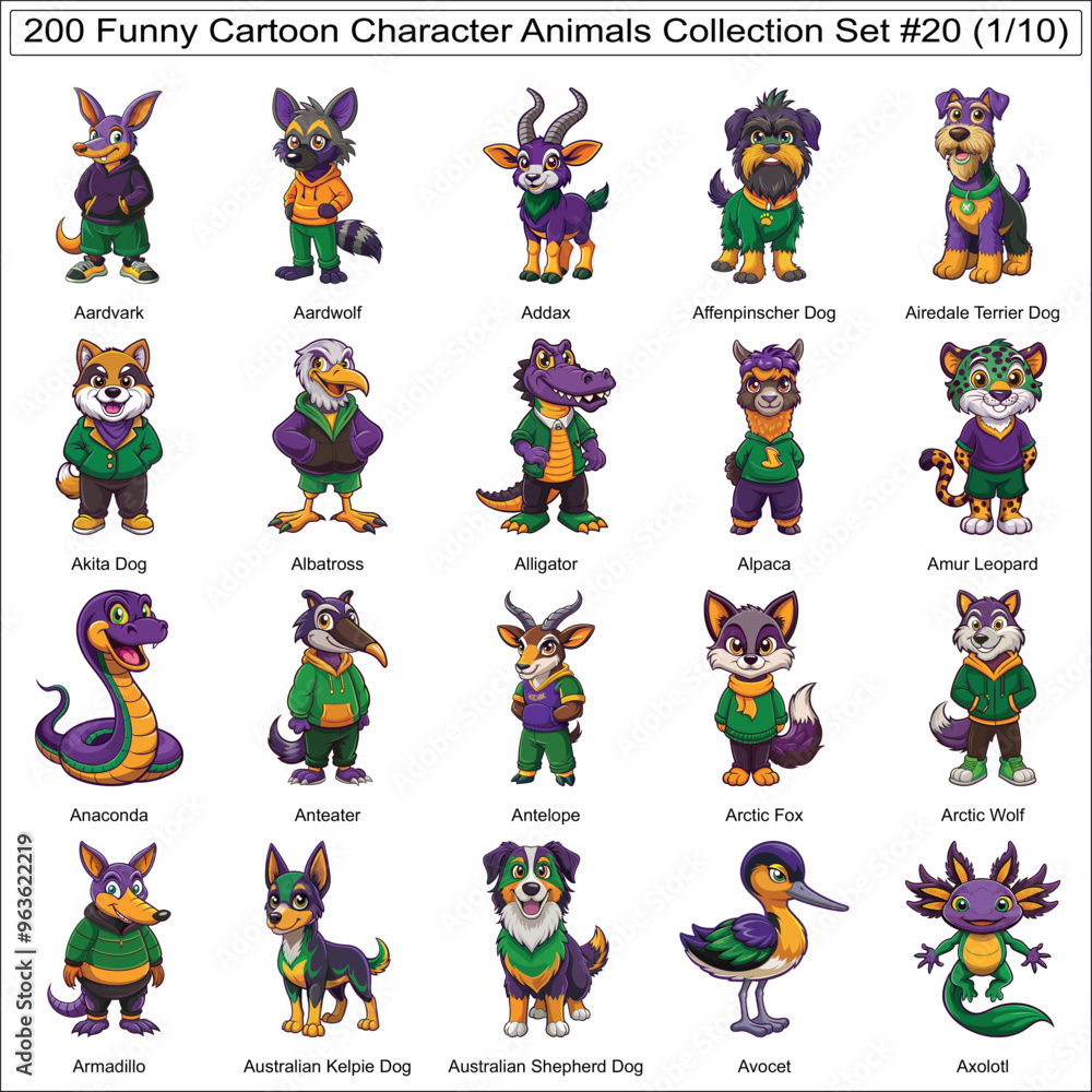 Fototapeta premium Funny Cartoon Character Animals Collection Set of 200 Isolated Animals Part 1