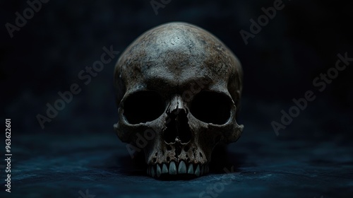 Human skull on dark background