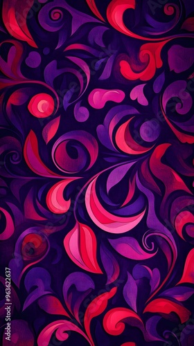 Flowers, Florals, Shapes, Waves, Leaves, Red and Purple, Texture, Pattern Background, Wallpaper, Cover and Screen for Smartphone, PC, Laptop, 9:16 and 16:9 Format