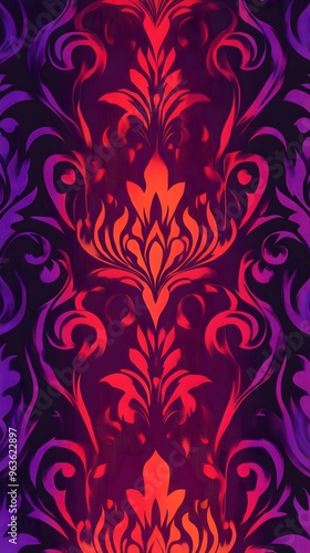 Flowers, Florals, Shapes, Waves, Leaves, Red and Purple, Texture, Pattern Background, Wallpaper, Cover and Screen for Smartphone, PC, Laptop, 9:16 and 16:9 Format