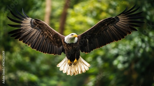 Majestic Bald Eagle with Wings Spread in Flight