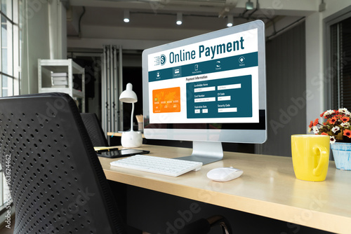 Online payment platform for modish money transfer on the internet netowrk photo