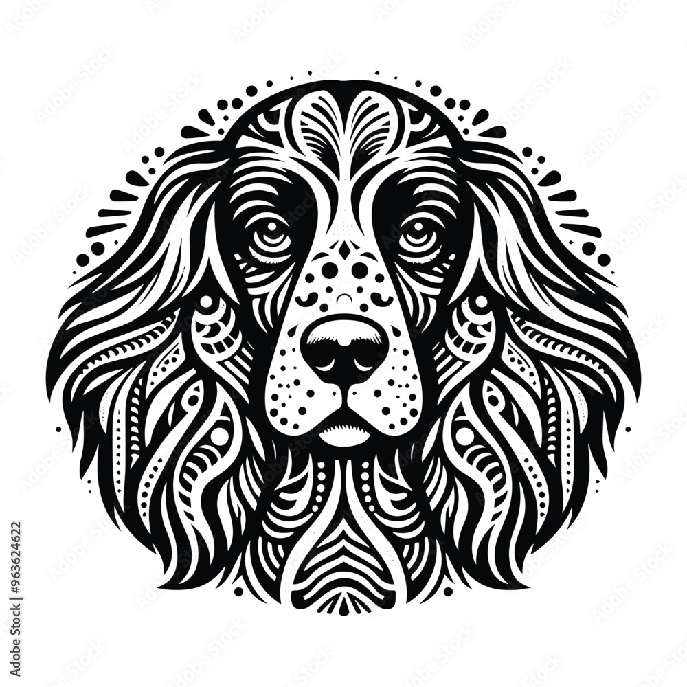 Spaniel dog in zentangle art, stencil logo, black and white animal illustration Spaniel dog in zentangle art, stencil logo, black and white animal illustration