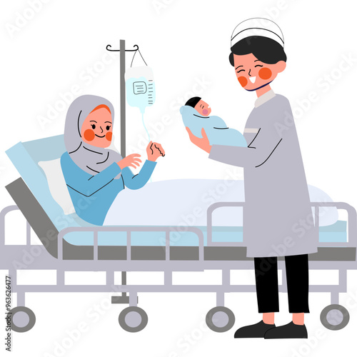 Hijab Woman Childbirth in Hospital
