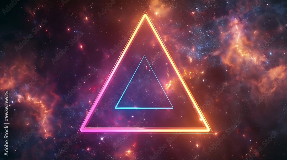 A glowing neon triangle set against a starry cosmic background, evoking a sense of mystery and futuristic technology. Perfect for sci-fi and tech visuals. A glowing neon triangle set against a starry cosmic background, evoking a sense of mystery and futuristic technology. Perfect for sci-fi and tech visuals.