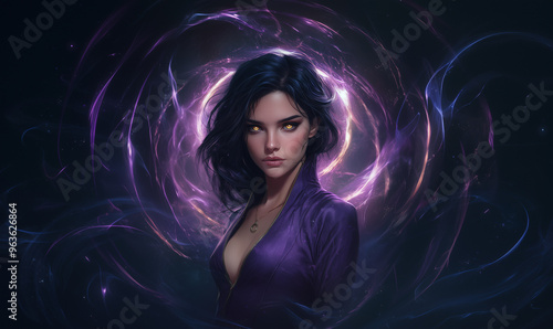 anime portrait of a magical woman in a dark background