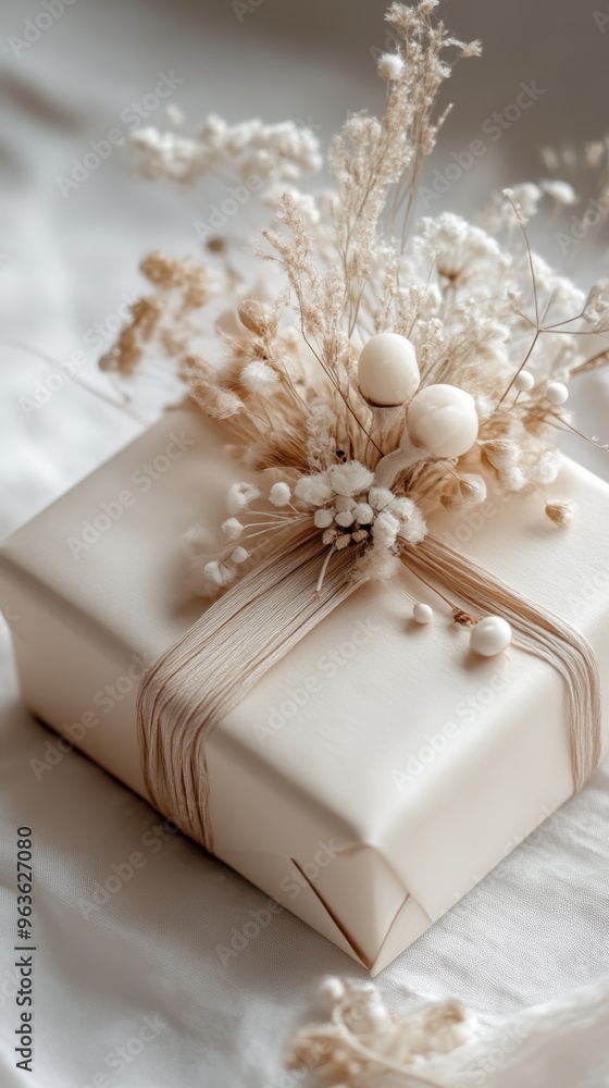elegant gift box with dried flowers on elegant gift box with dried flowers on
