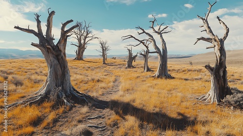 Dry wind sweeping through a landscape of dead trees, metaphorically linking naturea??s breath to the slow withering under a changing climate. photo